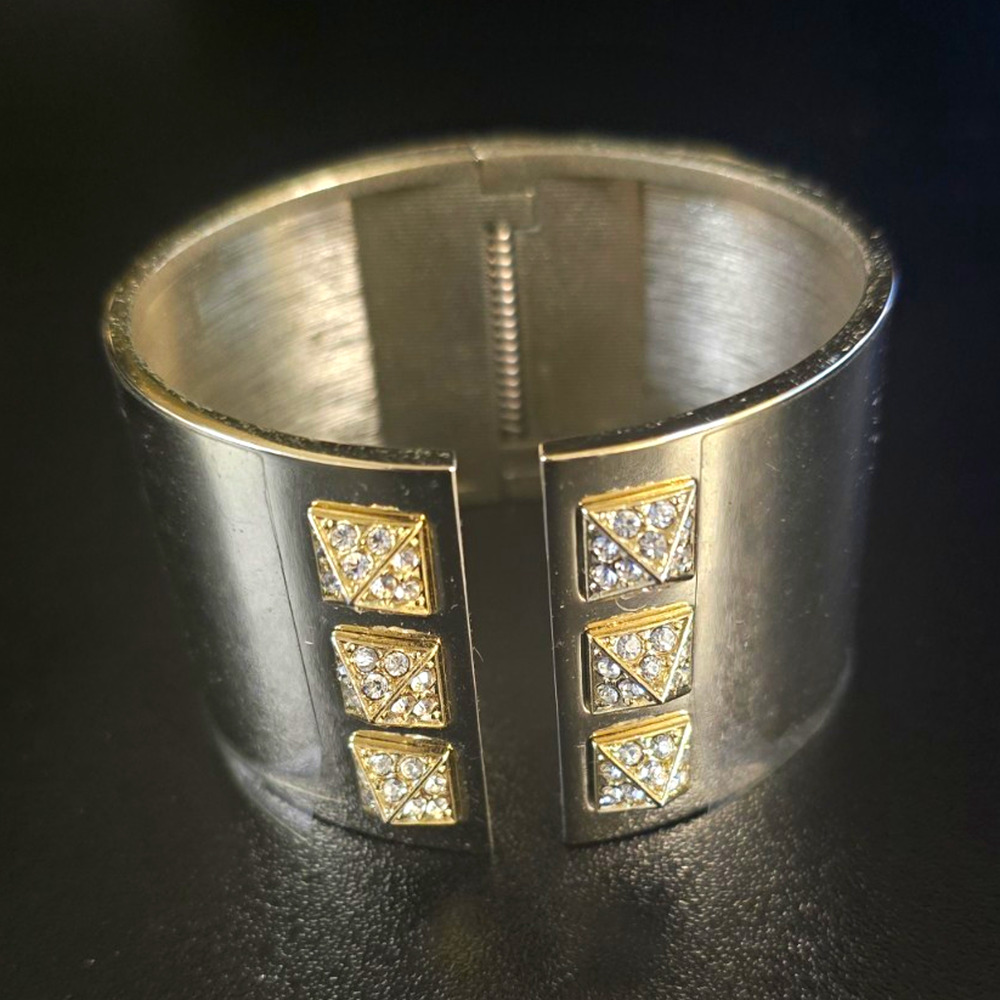 Victorias Secret Stainless Steel Silver Tone Cuff Bracelet Adjustable Signed